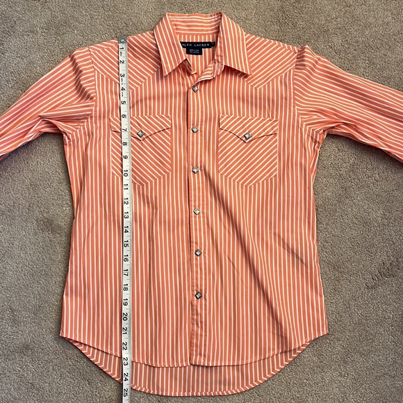 Ralph Lauren Blue Label Western Pearl Snap Button Shirt Size 4 Pink White Stripe - Picture 8 of 8